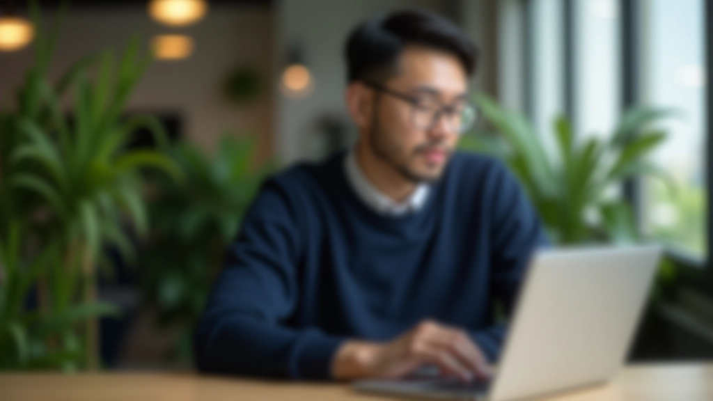 Focused professional working at desk in bright office environment