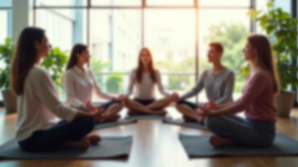 Team meditation session in modern office space